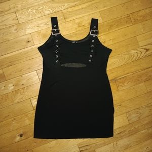 Black dress with adjustable straps and cut out diaphragm